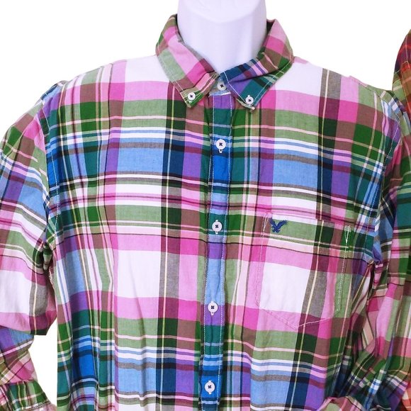 Lot of 2 Tops American Eagle Plaid Vintage Fit XL Button-Down LSL Pockets Cotton - Picture 3 of 12